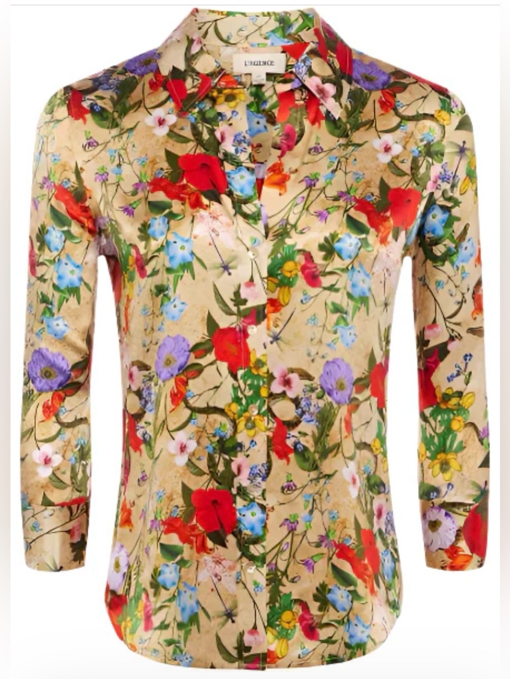 L'AGENCE DANI 3/4 SLEEVE BLOUSE YELLOW MULTI VINTAGE BOTANICAL SIZE MEDIUM - Picture 2 of 8